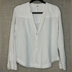 Free People Cream Textured Button Down Shirt